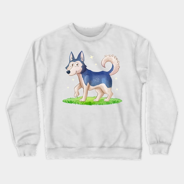 Wolf Blue Hand Drawn Crewneck Sweatshirt by Mako Design 